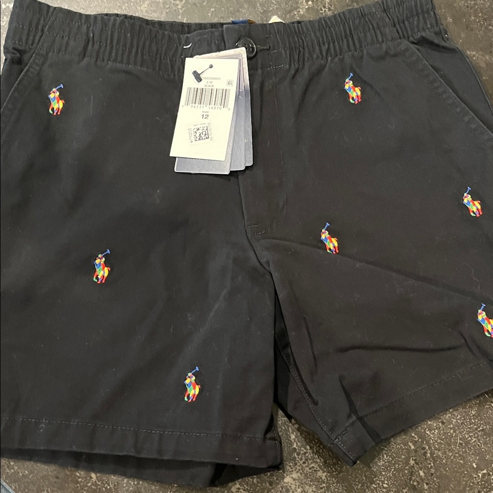 Polo by Ralph Lauren Black Shorts with Multicolor Embroidery